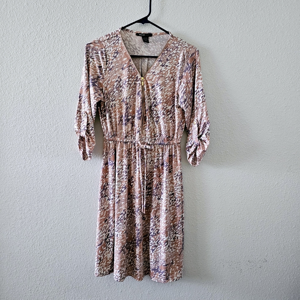 FINAL SALE Robert Louis dress size M pink purple 3/4 sleeves elastic waist zip